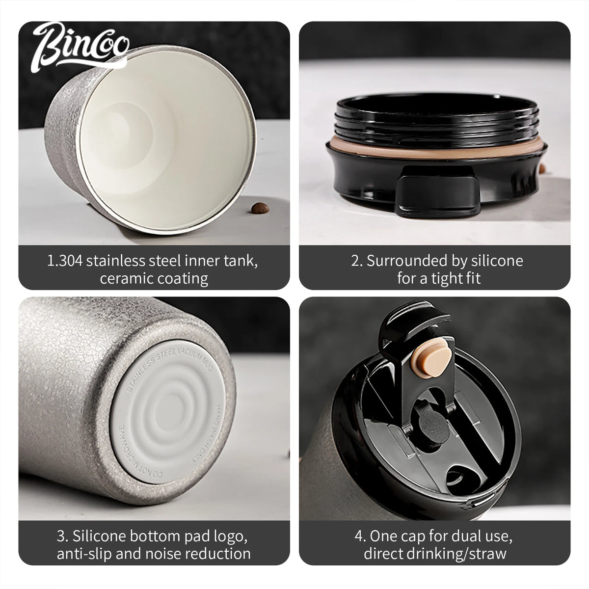 Bincoo 280ml Mini Vacuum Coffee Mug – Ceramic Liner Thermos Vacuum Insulated Mug Qst