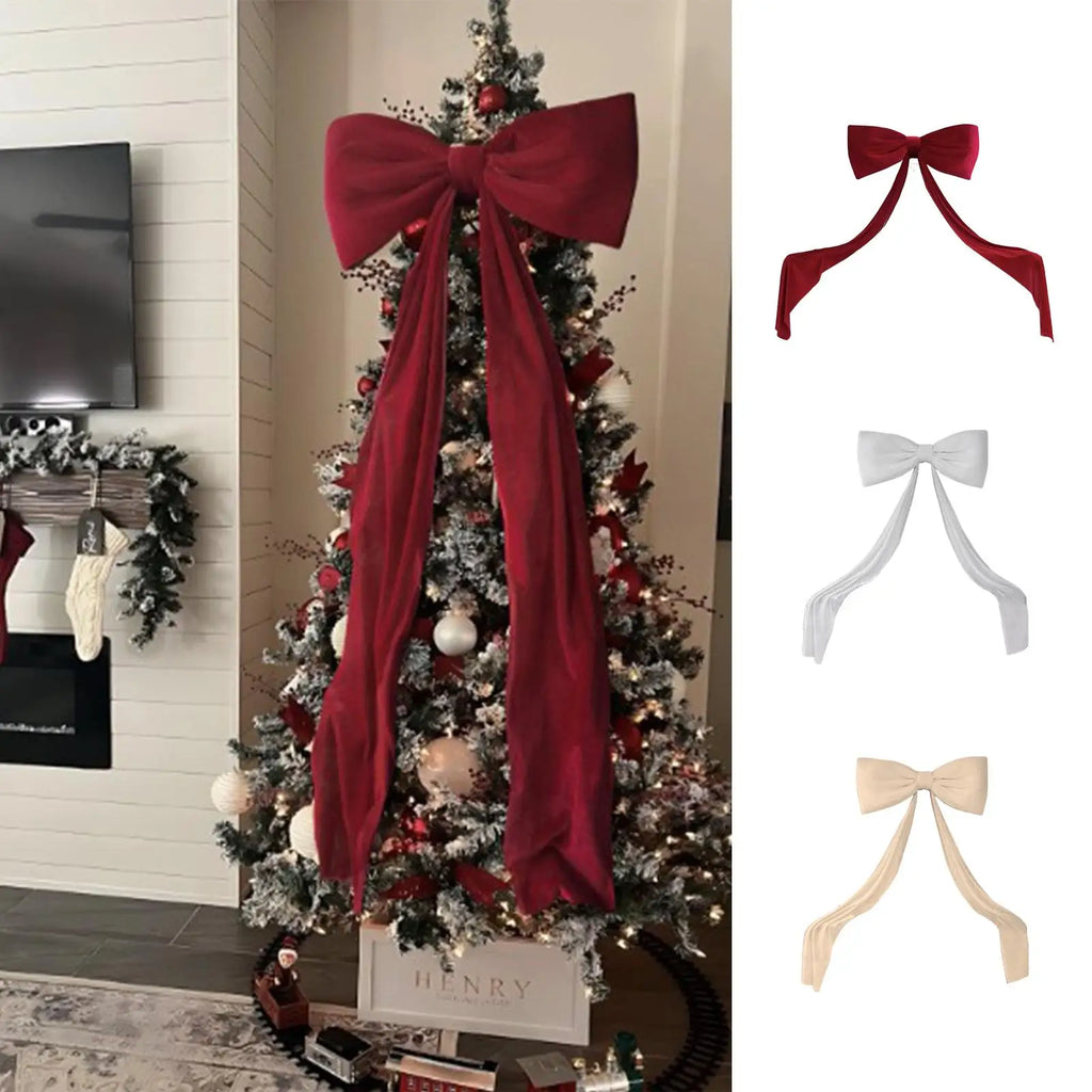 Large Velvet Bow Christmas Tree Topper – 8 Inch Holiday Decor Christmas Tree Topper Qme