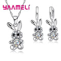 Cute Rabbit 925 Sterling Silver CZ Necklace & Earrings Set Sterling Silver Jewelry Set Qme WHITE