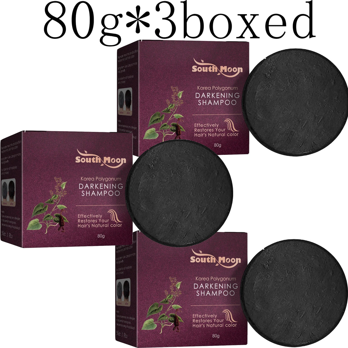South Moon Polygonum Hair Darkening Shampoo Bar | Anti-Dandruff Hair Darkening Shampoo Bar Qst 80g X 3boxed
