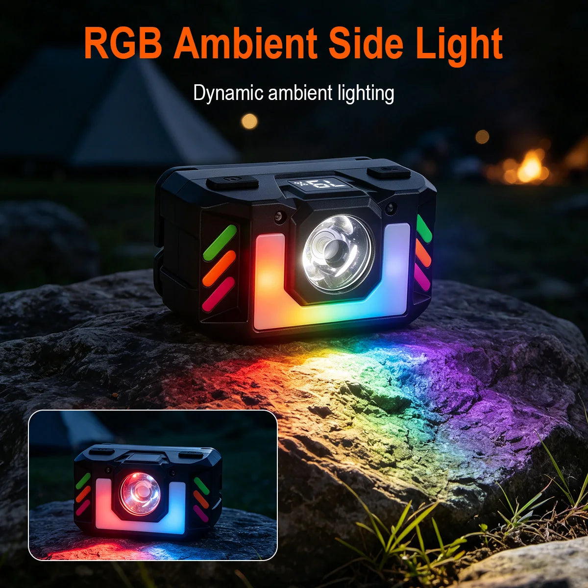 BORUiT 500LM Motion Sensor Headlamp – RGB LED USB-C Rechargeable LED Headlamp Qst