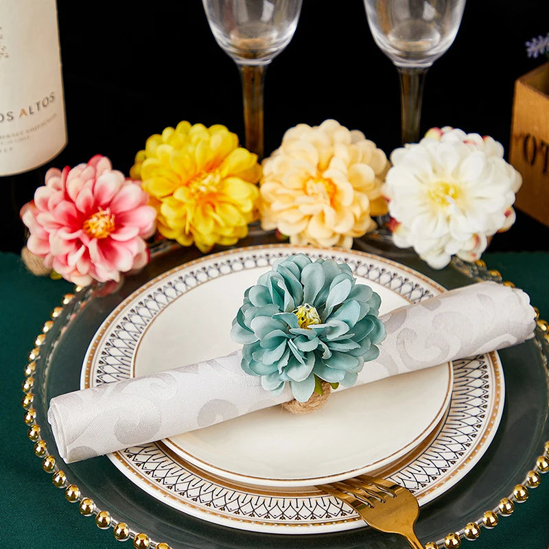 6Pcs Artificial Flower Napkin Rings – Floral Table Decor Floral Napkin Rings Qst