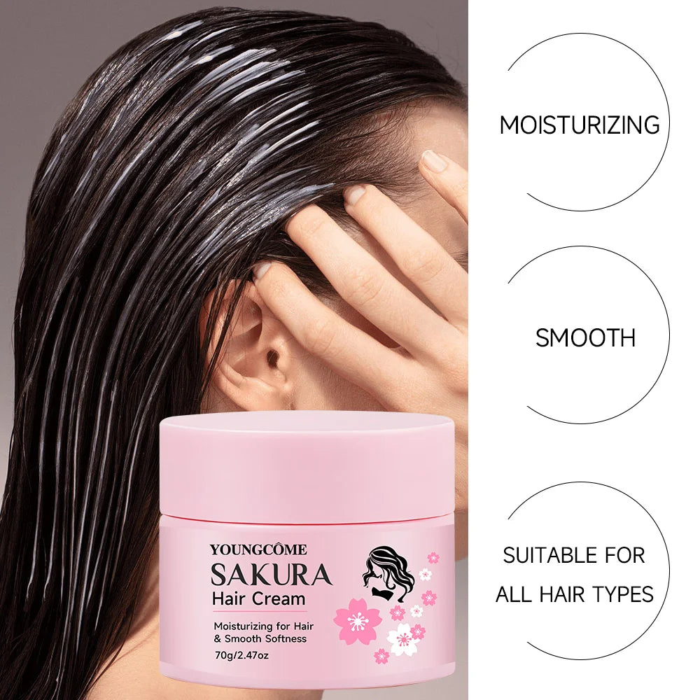 YOUNGCOME Cherry Blossom Hair Mask – Smooth Frizzy Hair 70g Hair Mask Treatment Qst