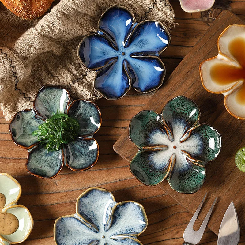 Retro Ceramic Petal Dipping Plate – Kiln-Baked, 13 Colors Ceramic Dipping Plate Qme