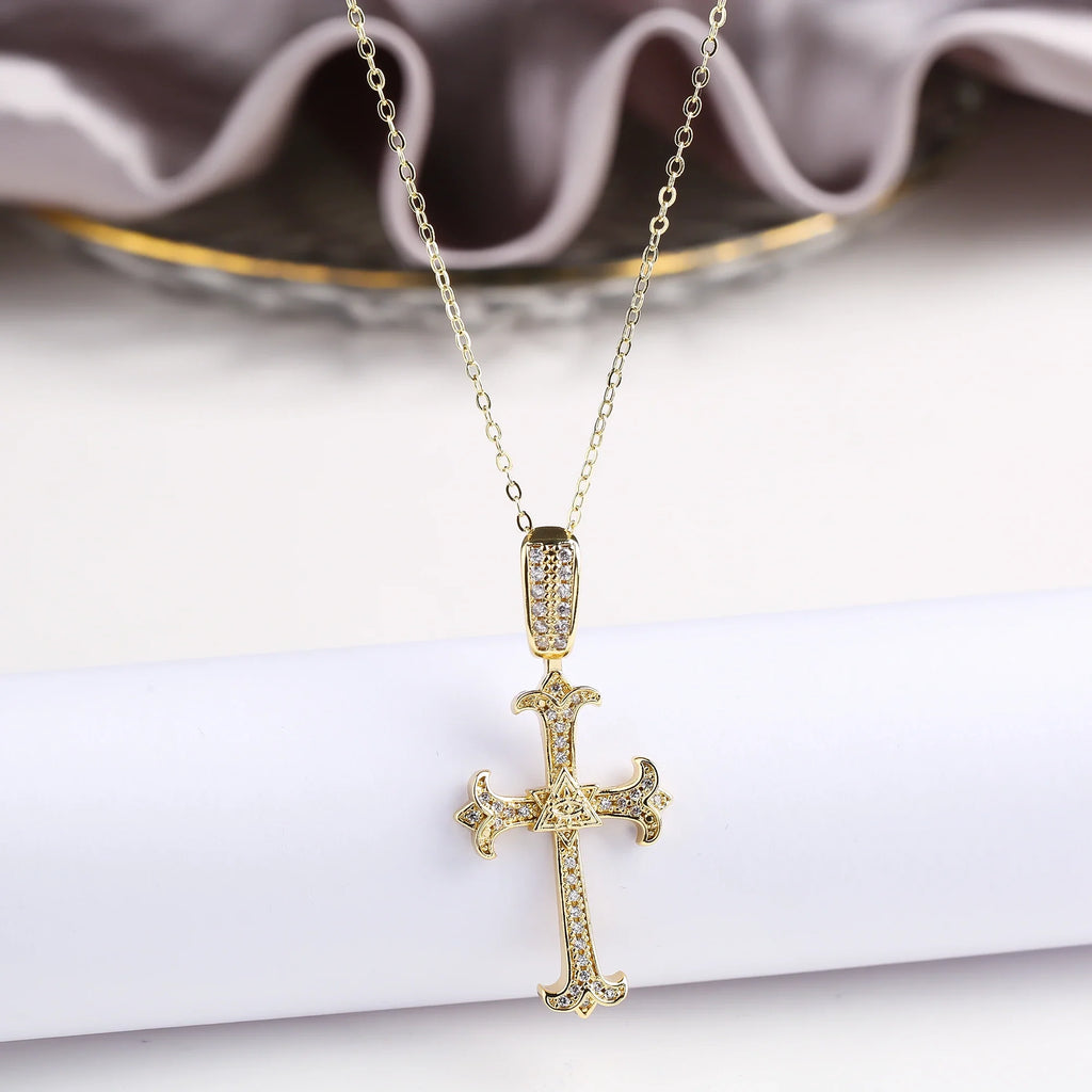 Cubic Zirconia Cross Pendant Necklace | Religious Jewelry Cross Pendant Necklace Qme B