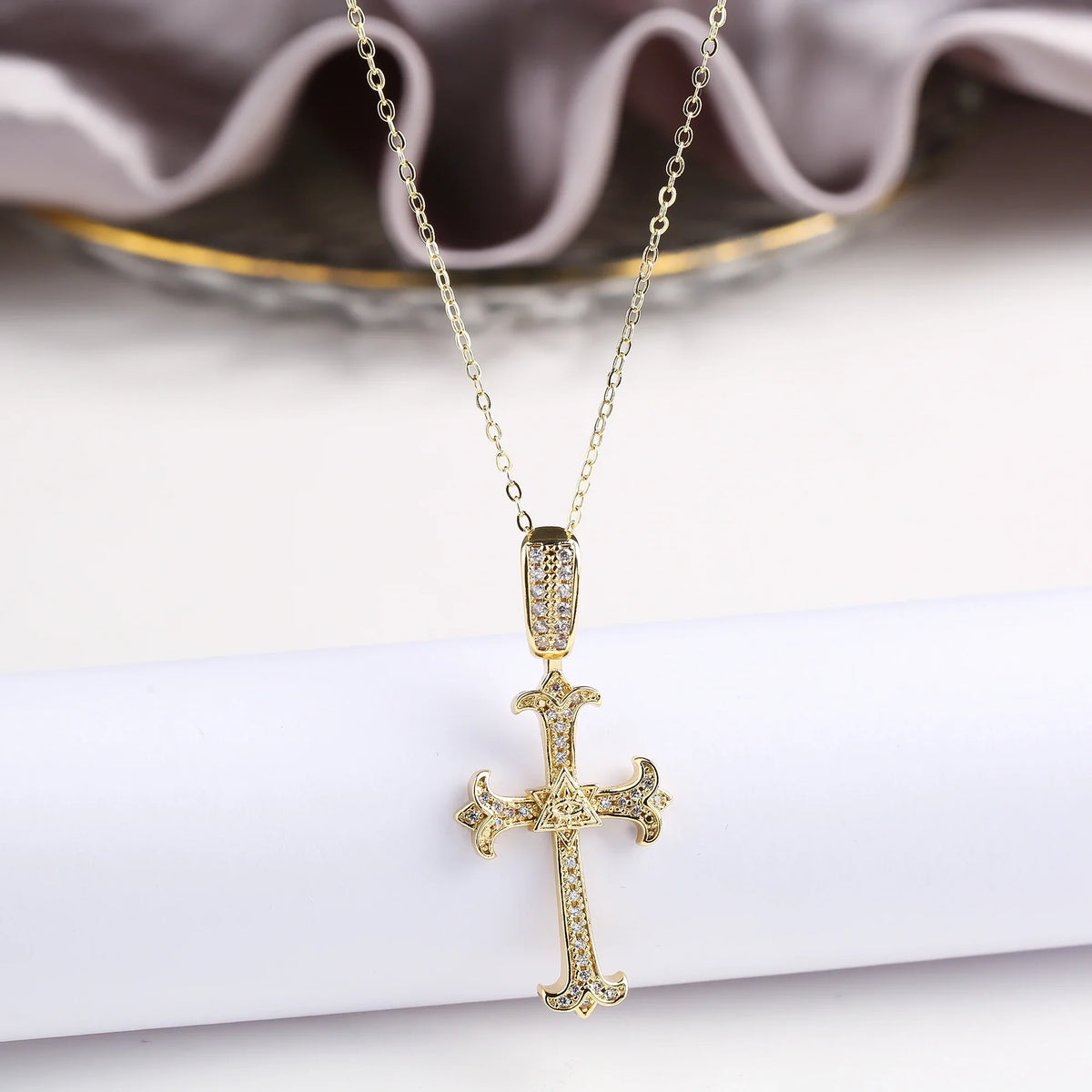 Cubic Zirconia Cross Pendant Necklace | Religious Jewelry Cross Pendant Necklace Qme B