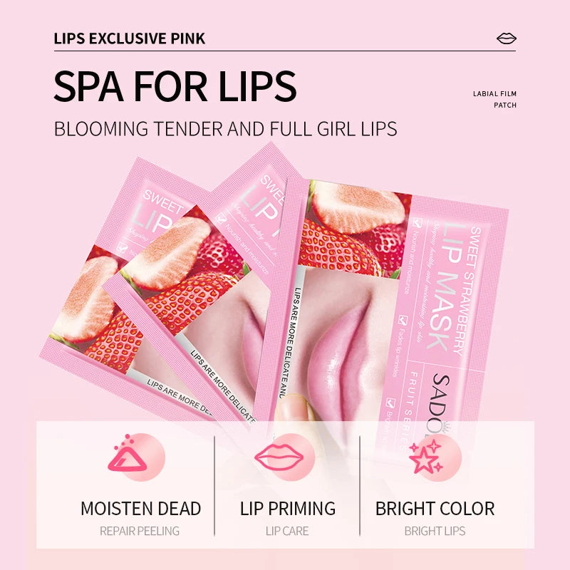 Pink Strawberry Collagen Lip Mask – Hydrating Gel Patches Lip Mask Patches Qst