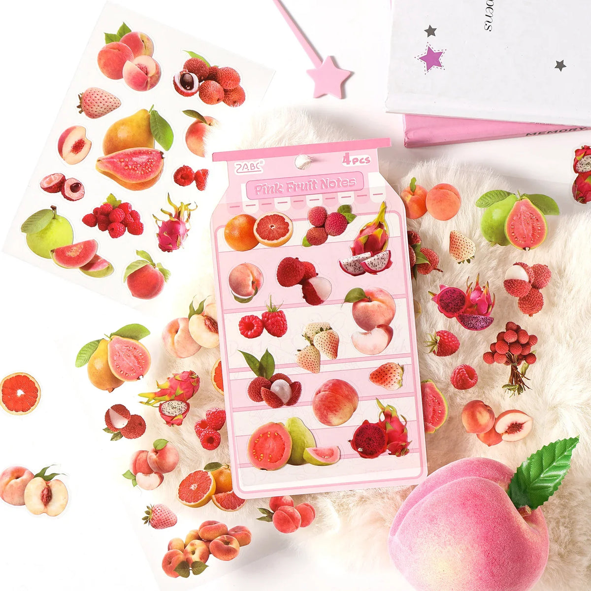Fruit Die Cut Adhesive Stickers – Orange & Strawberry, 4 Pcs Die Cut Stickers Qme