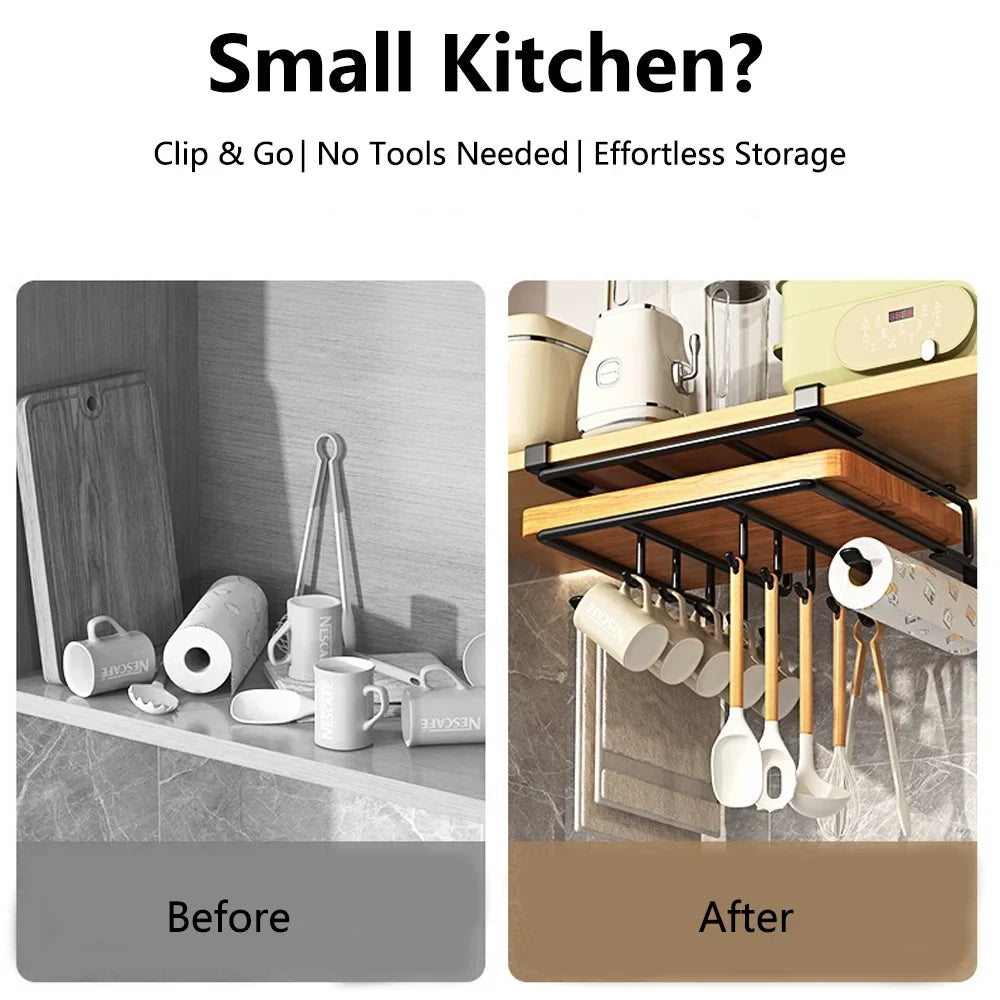 No-Drill Under Cabinet Organizer Hooks – Steel Wall Mount Rack Cabinet Organizer Rack Qme