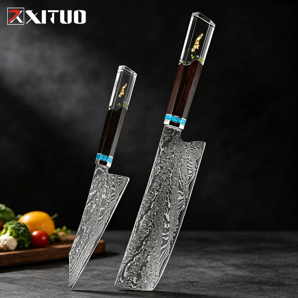 XITUO 6-Piece Damascus Steel Kitchen Knife Set – Resin Handle Kitchen Knife Set Qst 2PCS Knife 2