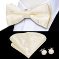 Men's Jacquard Floral Bow Tie, Pocket Square & Cufflinks Set Bow Tie Set Qme LDLH0579