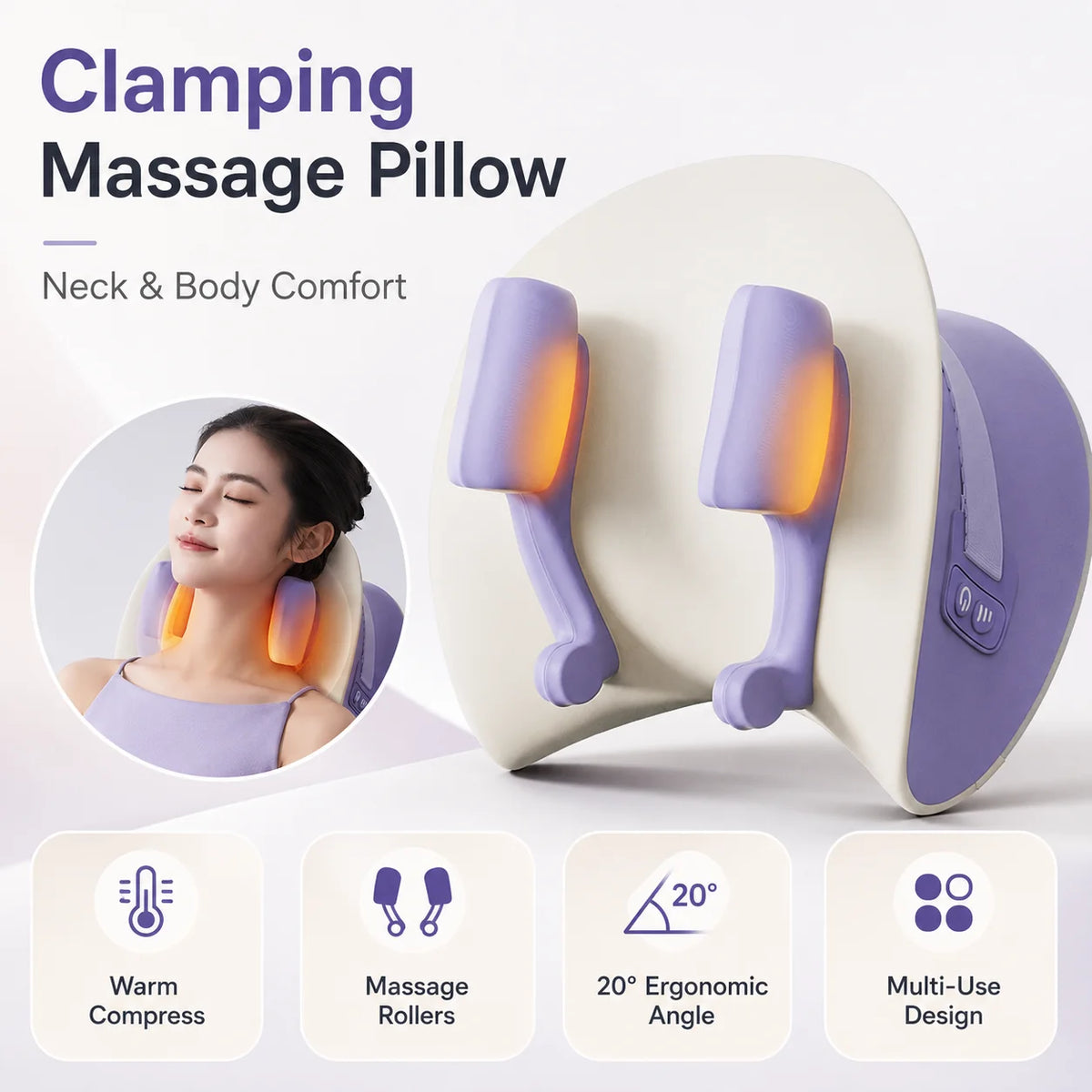 PAQIN Smart Clamping Massage Pillow – Neck, Back & Waist Roller Massage Pillow Qst