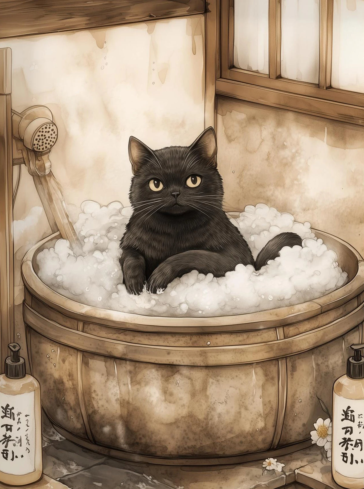 Japanese Black Cat Moon Canvas Wall Art – Retro Cartoon Poster Canvas Wall Art Qst 4 40x60cm Unframed