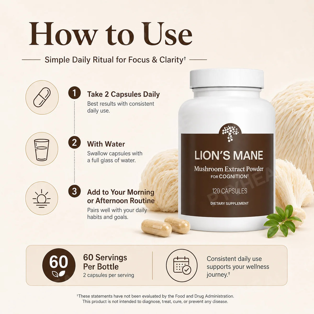 Lion's Mane Mushroom Extract 1000mg – 120 Capsules, 60 Servings Mushroom Supplement Qst