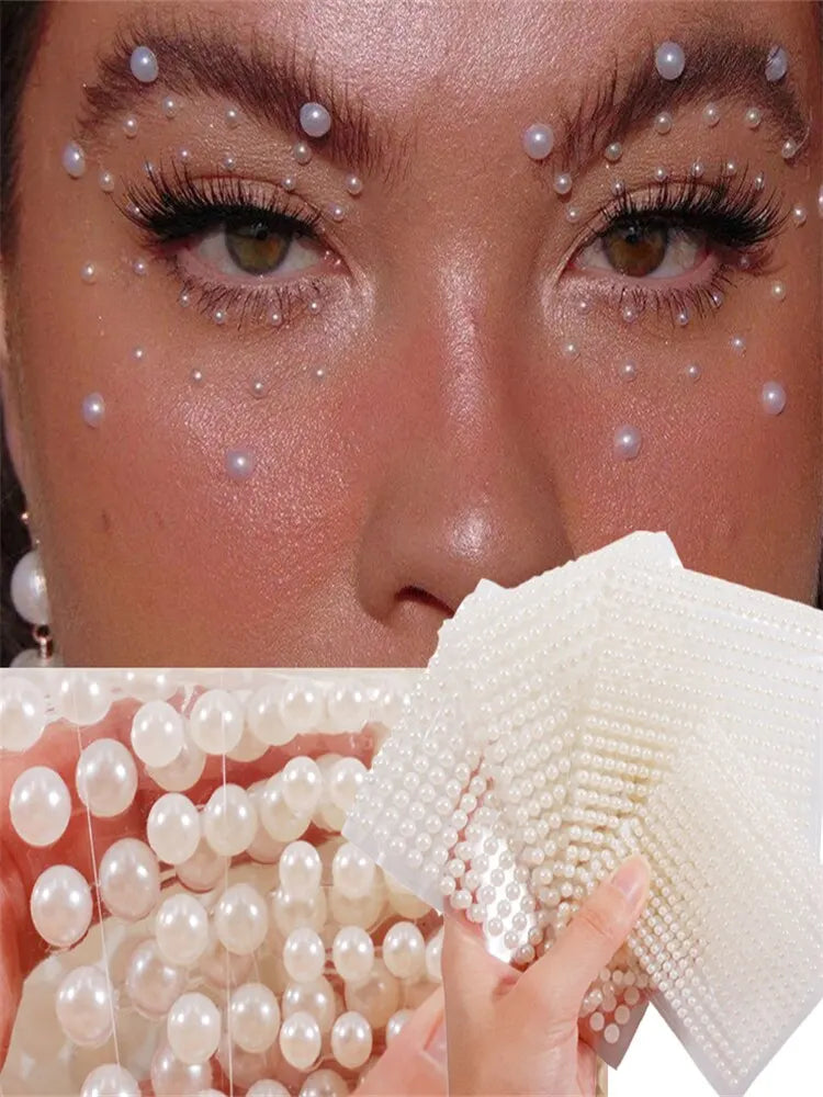 3D Pearl Face Jewels Body Stickers – Self-Adhesive Sheet | Qme Face & Body Gems Qme