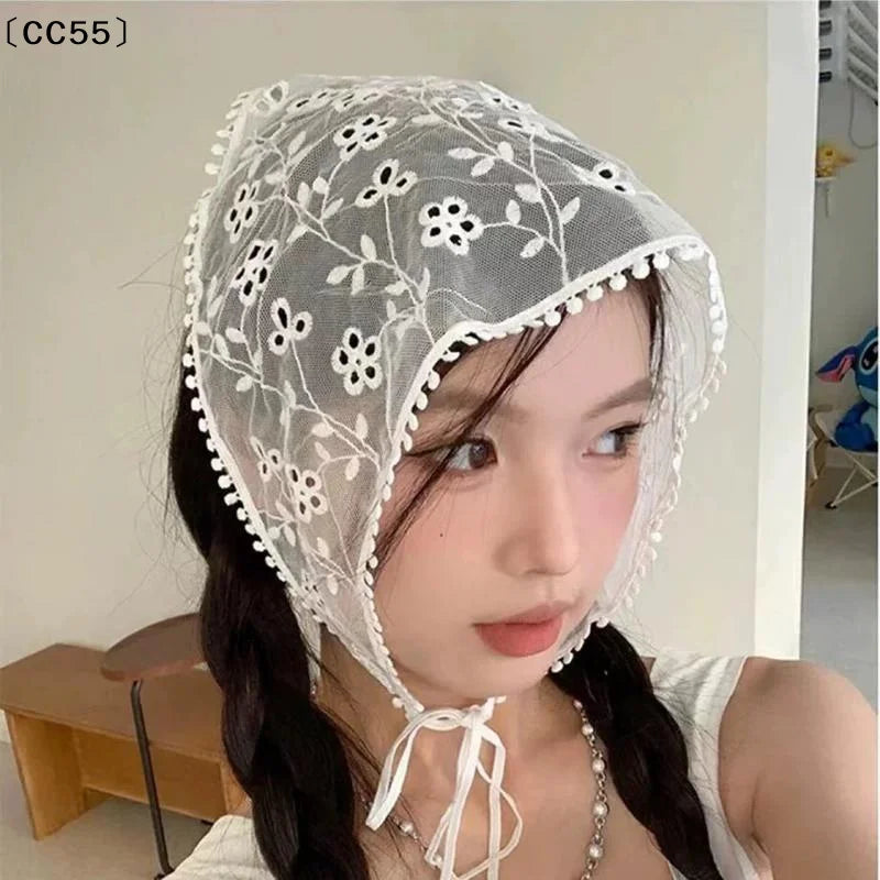 Women's White Lace Triangle Headscarf & Hair Wrap Lace Hair Headscarf Qst