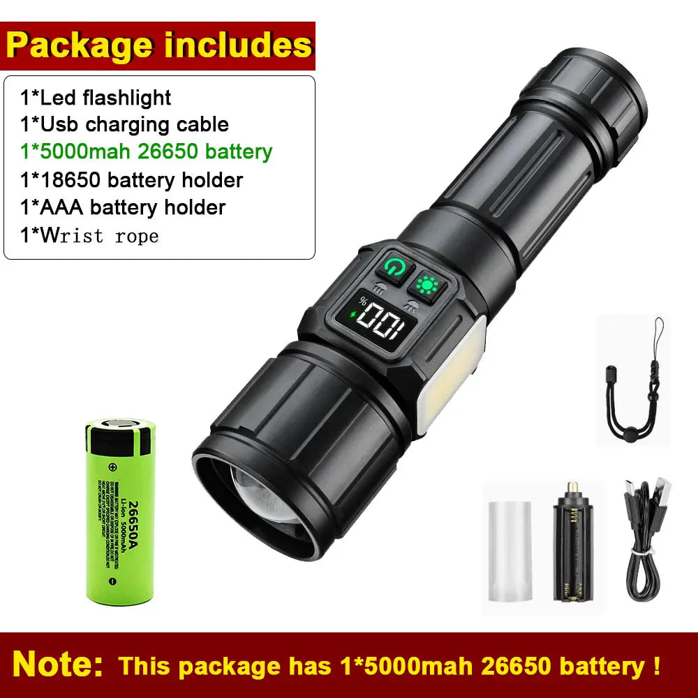 Super Bright Rechargeable LED Flashlight – 9 Modes, Magnetic Tactical Flashlight Qst With 5000mah battery