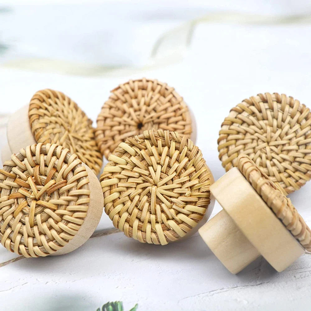Rattan Wooden Drawer Knobs – Handmade Round Cabinet Handles Cabinet Drawer Knobs Qme