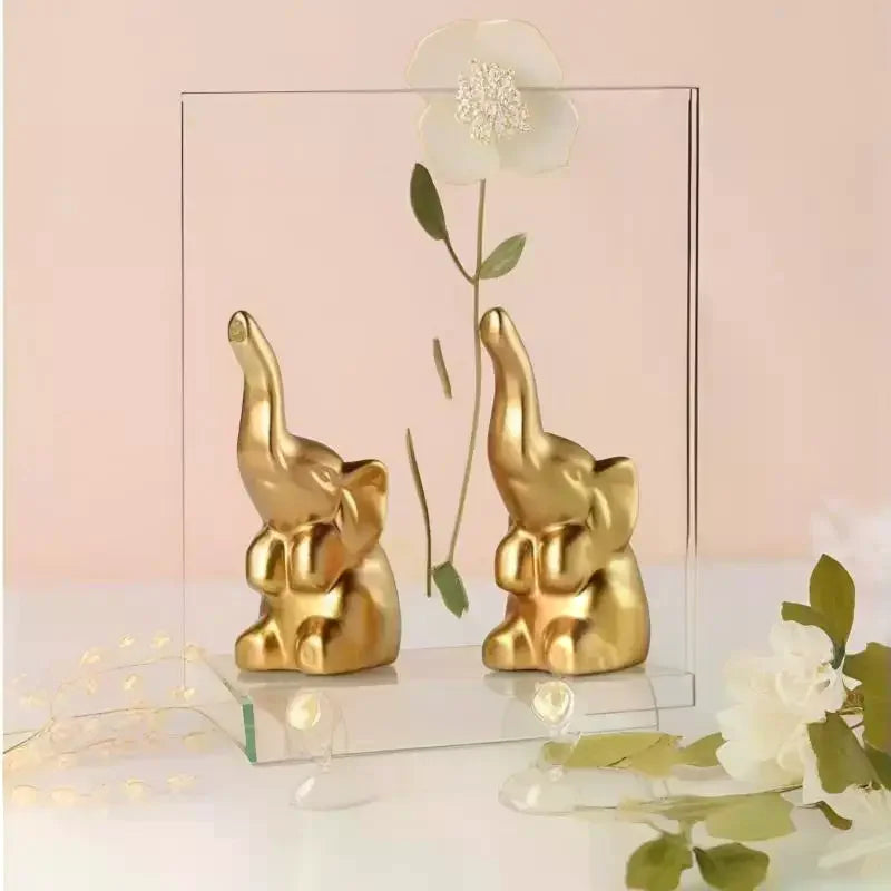 Mini Gold Elephant Figurine Pair | Alloy Home Decor Statue Decorative Figurine Qme