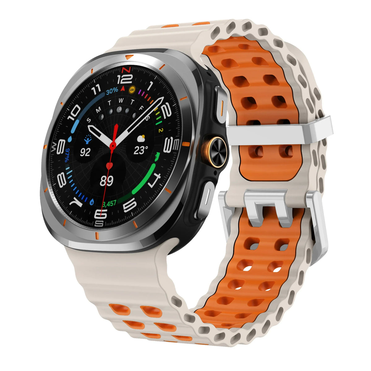 Two-Tone Silicone Sports Band – Samsung Galaxy Watch Ultra Silicone Watch Band Qme Starlight OrangeS Galaxy Watch Ultra