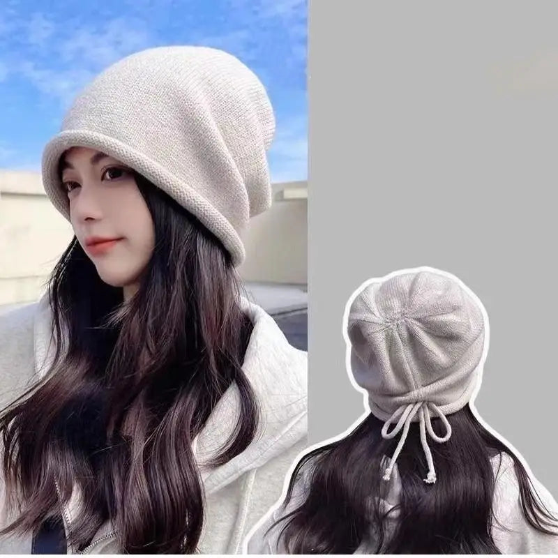 Women's Winter Plush Knit Beanie Hat with Ear Flaps Knit Winter Beanie Qst