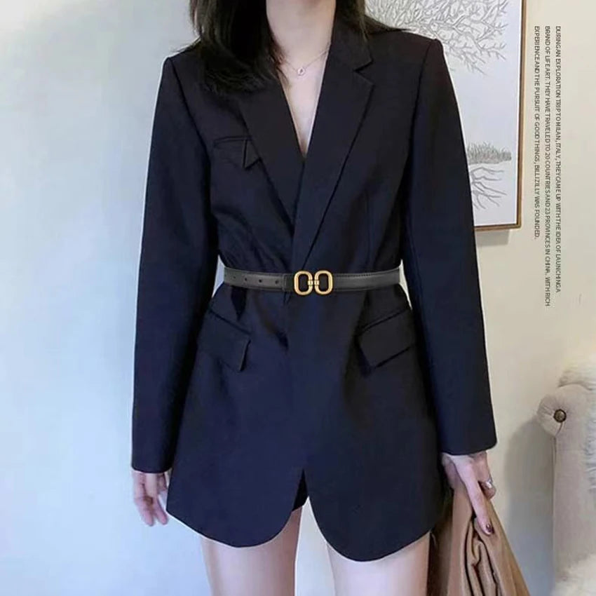 Women's Metal Double Ring PU Belt – Casual Versatile Fashion Fashion Belt Qst