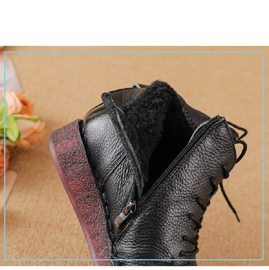 Women's Retro Genuine Leather Ankle Boots – Warm Plush Zip Women's Ankle Boots Qst