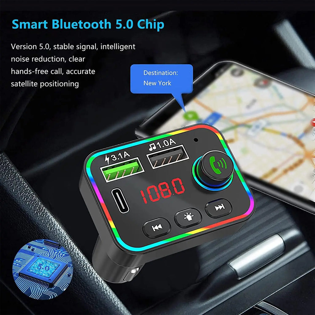 Bluetooth 5.0 FM Transmitter for Car | LED Display, Dual USB Car FM Transmitter Qme