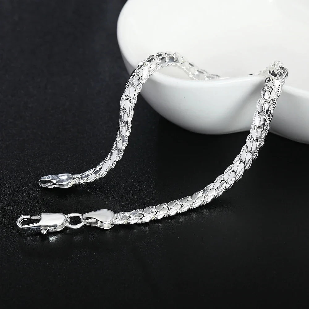 925 Sterling Silver Braided Bracelet for Women & Men Sterling Silver Bracelet Qme