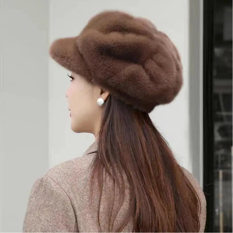 Women's Faux Mink Beret – Warm Solid Color Peaked Cap Women's Beret Hat Qst
