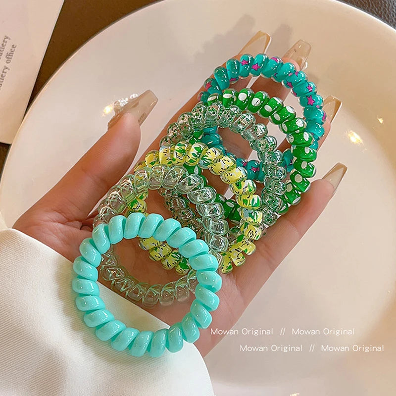 6-Pack Candy Color Spiral Hair Ties – High Elasticity Coil Bands Hair Ties Set Qst Green