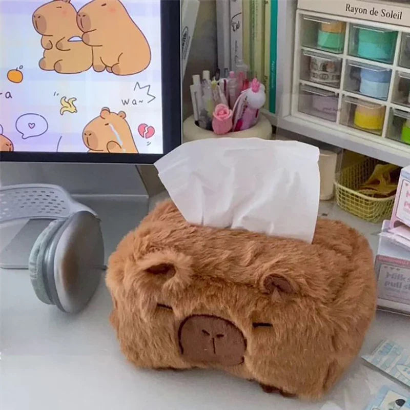 Capybara Plush Tissue Box Cover – Cute Cartoon Home Decor Gift Plush Tissue Box Cover Qme