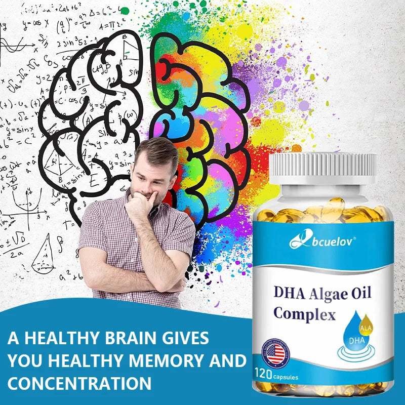 Algae Oil Omega-3 DHA & EPA Vegan Capsules | Brain & Eye Support Omega-3 Supplement Qst