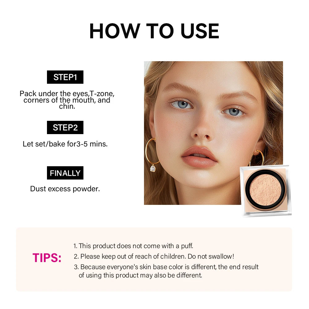 Loose Baking & Setting Powder 6.5g – Matte Finish, 4 Colors Loose Setting Powder Qst
