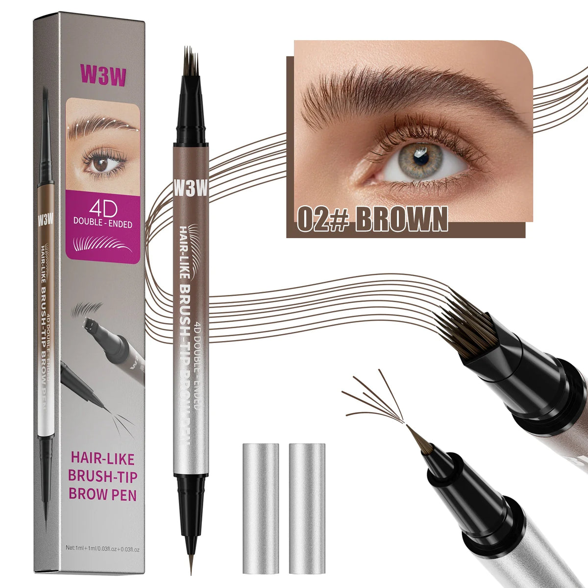 2-in-1 Dual-Ended Eyebrow Pen & Brush Tip | Natural Brows Eyebrow Pen Qme