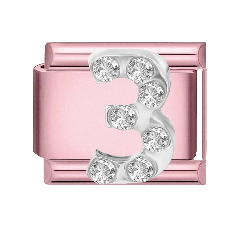 Zircon Number Italian Charm Links 0-9 | Stainless Steel DIY Italian Charm Links Qme Style 14