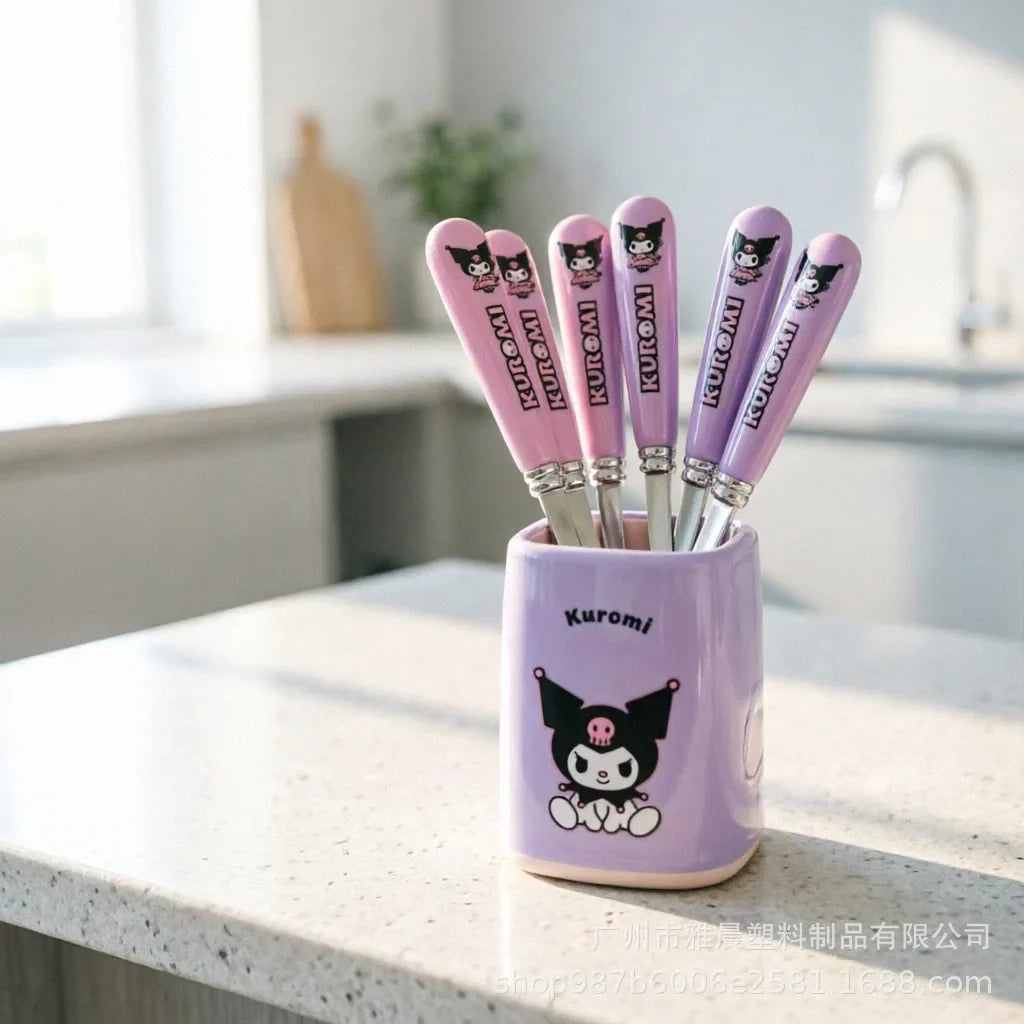 Kuromi Hello Kitty Stainless Steel Fruit Fork Set | Cute Cartoon Cartoon Fruit Fork Set Qme 2