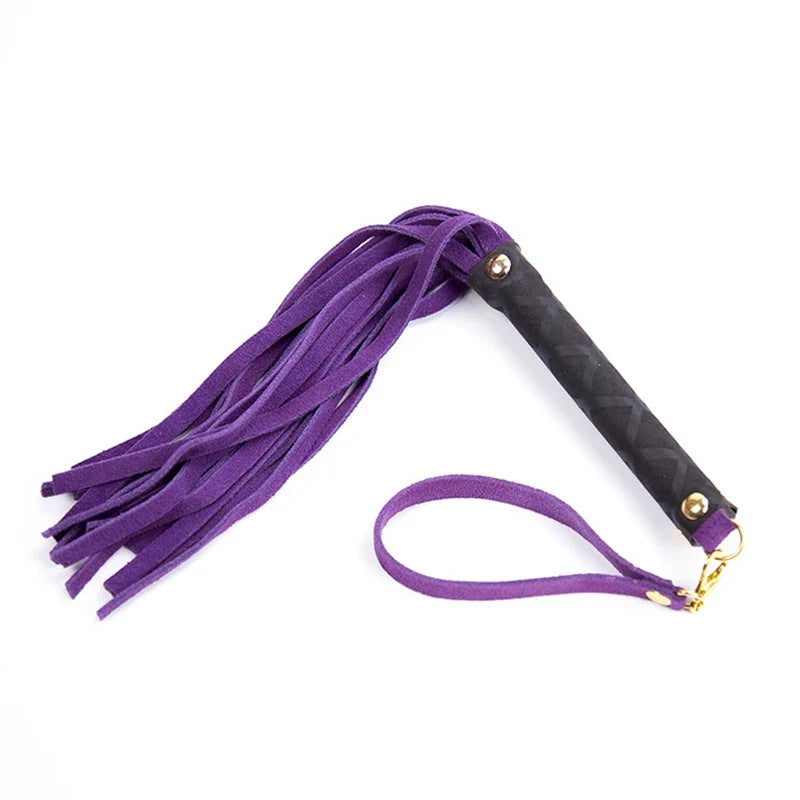 PU Leather Riding Crop & Flogger with Wrist Cuffs – 4 Colors Costume Accessory Qme