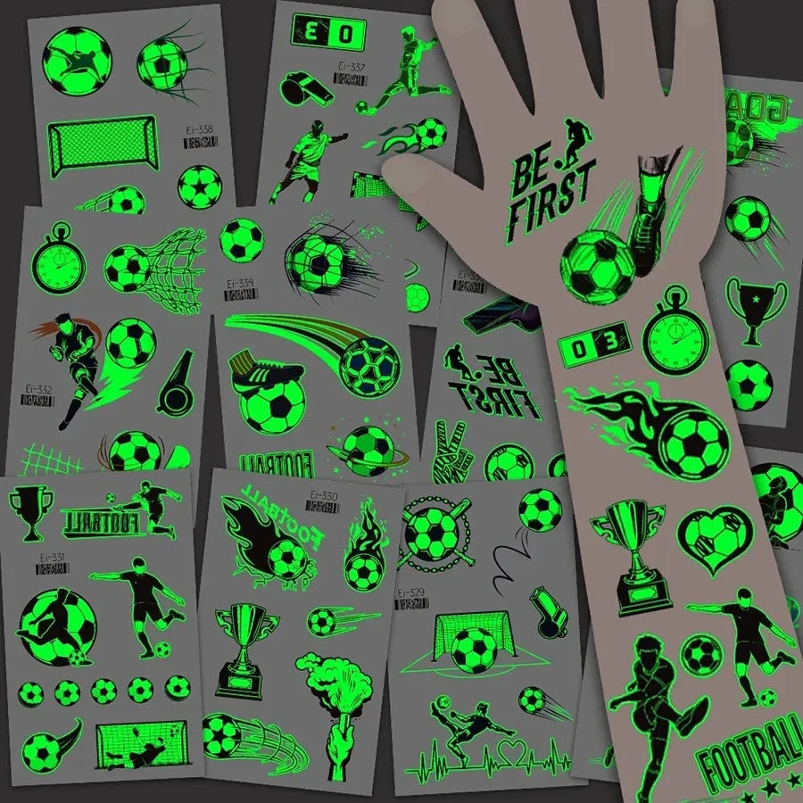 Glow-in-the-Dark Football Temporary Tattoo Stickers – 10 Sheets Temporary Tattoo Stickers Qme