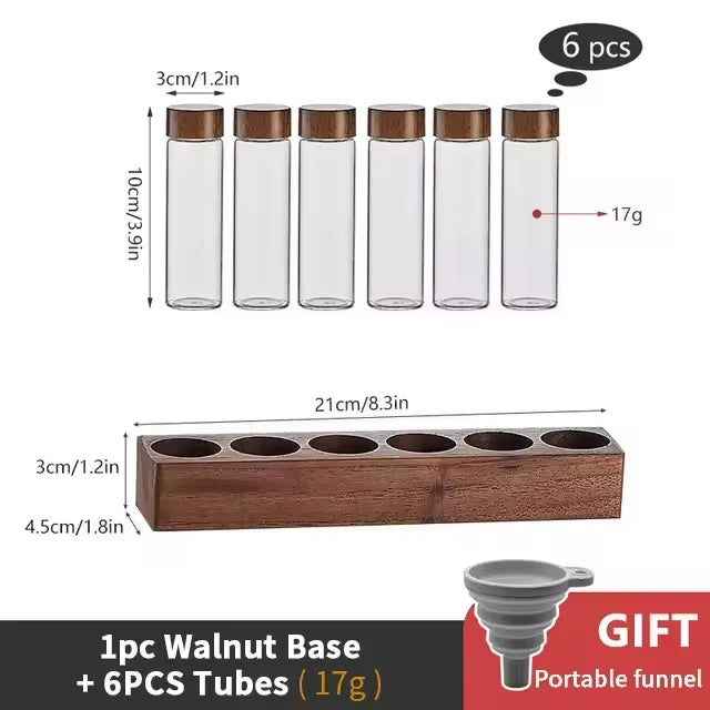 Glass Single Dose Coffee Bean Storage Tubes & Wood Display Rack Coffee Bean Storage Set Qst 6set 17g