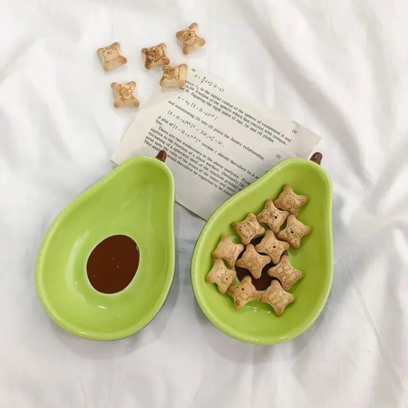 Avocado Shaped Ceramic Dish | Fruit Salad & Dessert Plate Novelty Ceramic Plate Qme