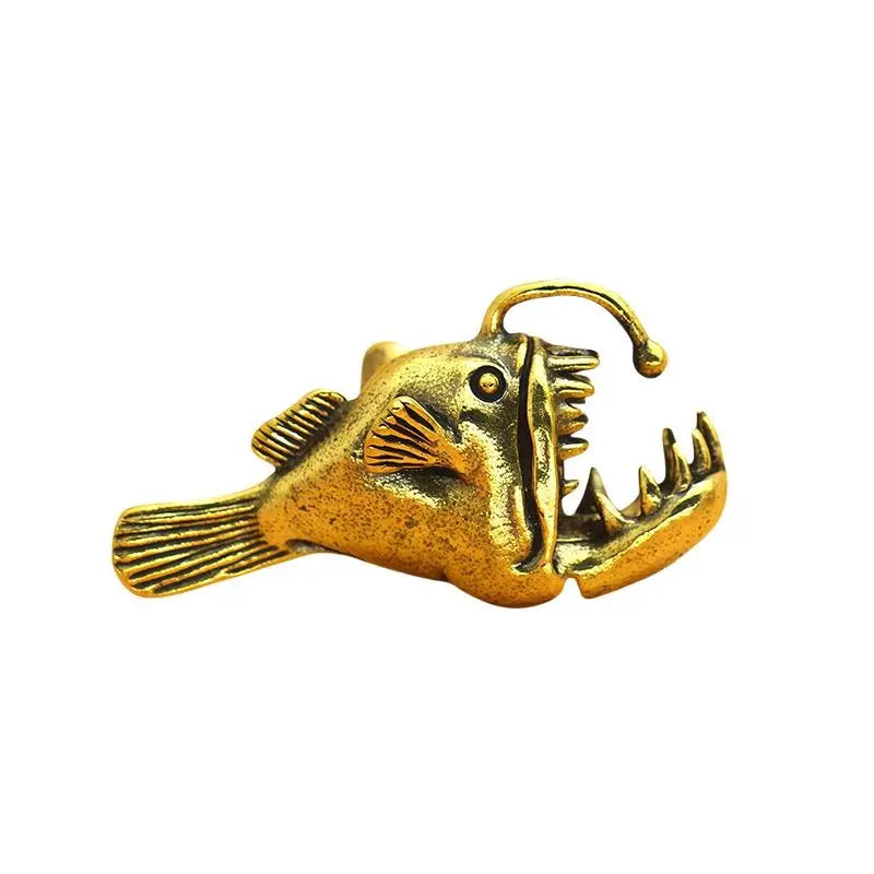 Brass Anglerfish Fishbowl Miniature | Ocean Sea Animal Model Collectible Miniature Qme Copper