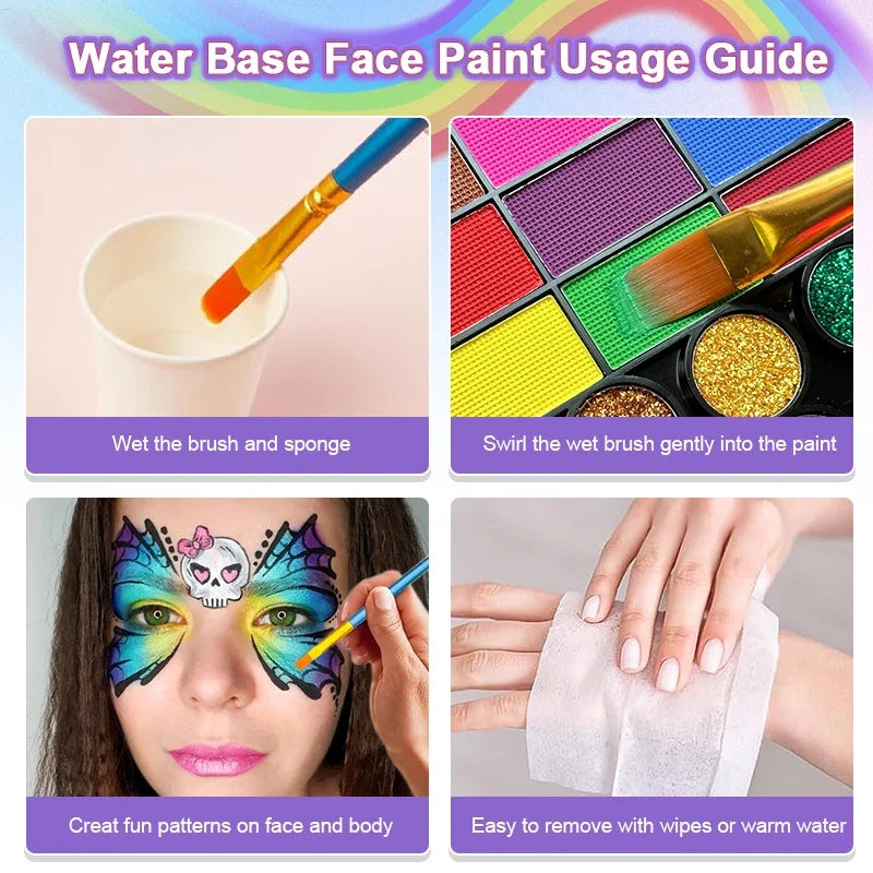 42 Colors Kids Face Paint Kit – Non-Toxic Water Activated Face Paint Kit Qme