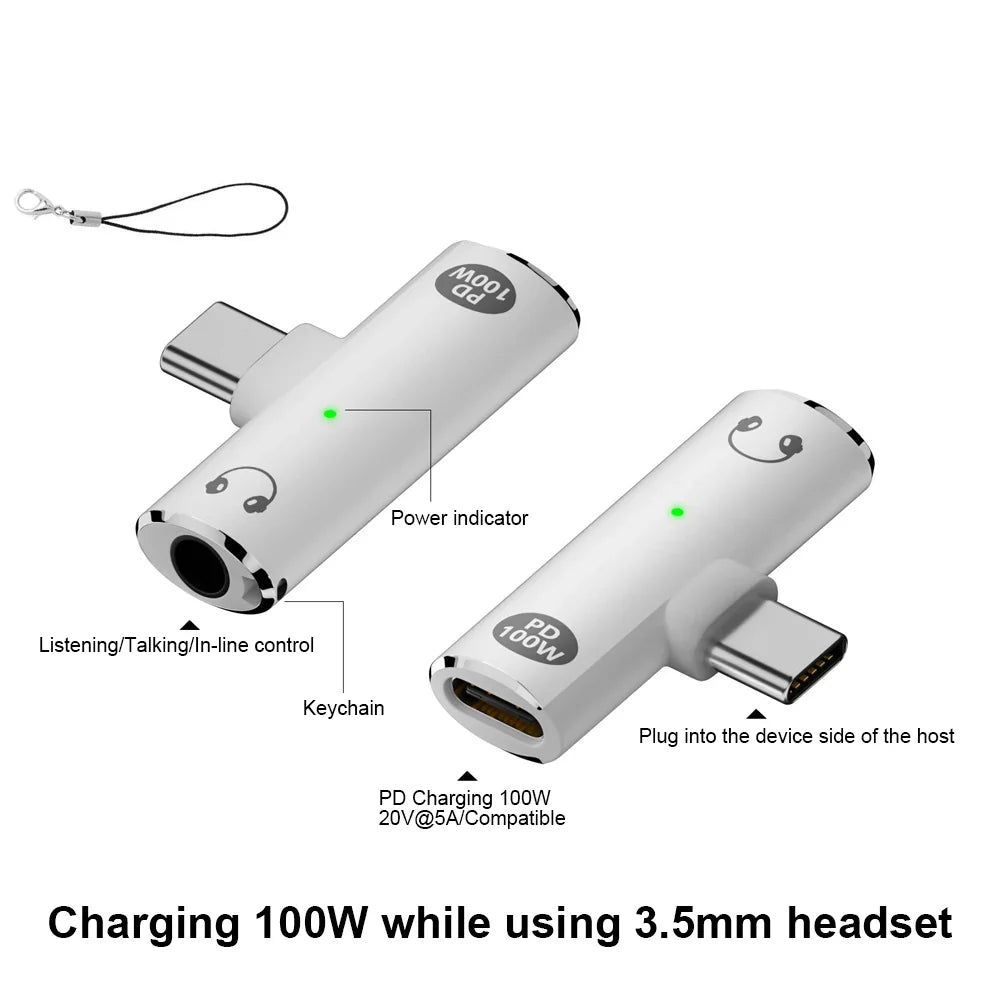 USB-C to 3.5mm Headphone & Charger Adapter PD 100W Splitter USB-C Audio Adapter Qme