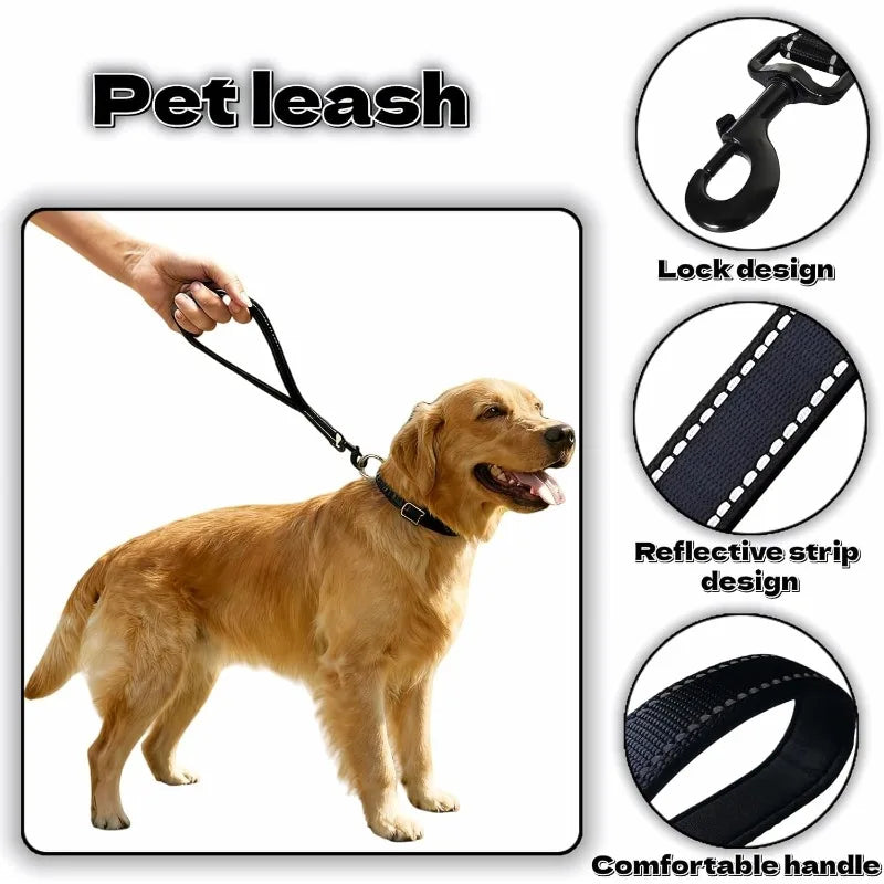Short Nylon Dog Leash | Heavy-Duty Padded Handle, Reflective Short Dog Leash Qme
