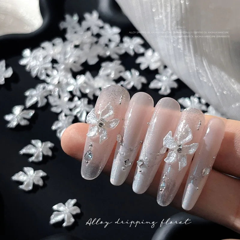 3D Resin Flower Nail Charms – White 5 Petal Flat Back | Qme Nail Art Charms Qme