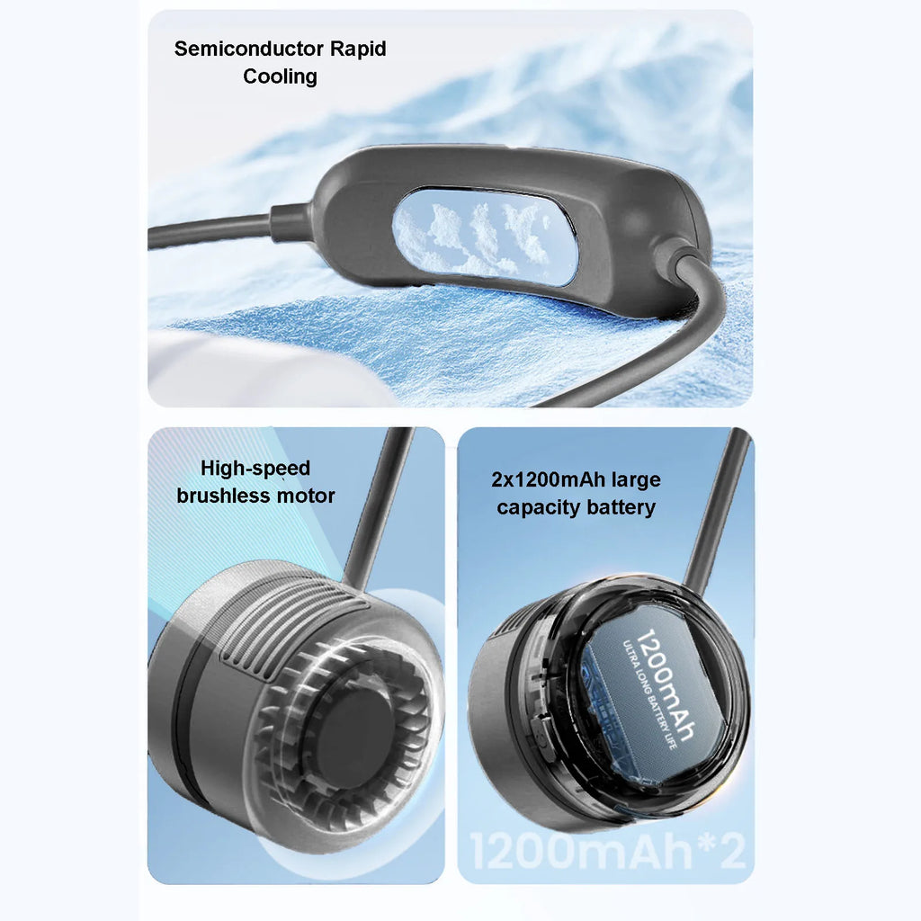 Portable Neck Fan – 3 Speeds, Flexible Hose, USB-C Rechargeable Portable Neck Fan Qst