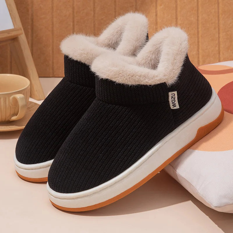 Women's Plush Faux Fur Winter House Slippers – Cozy Indoor Shoes Indoor House Slippers Qst Black 44-45