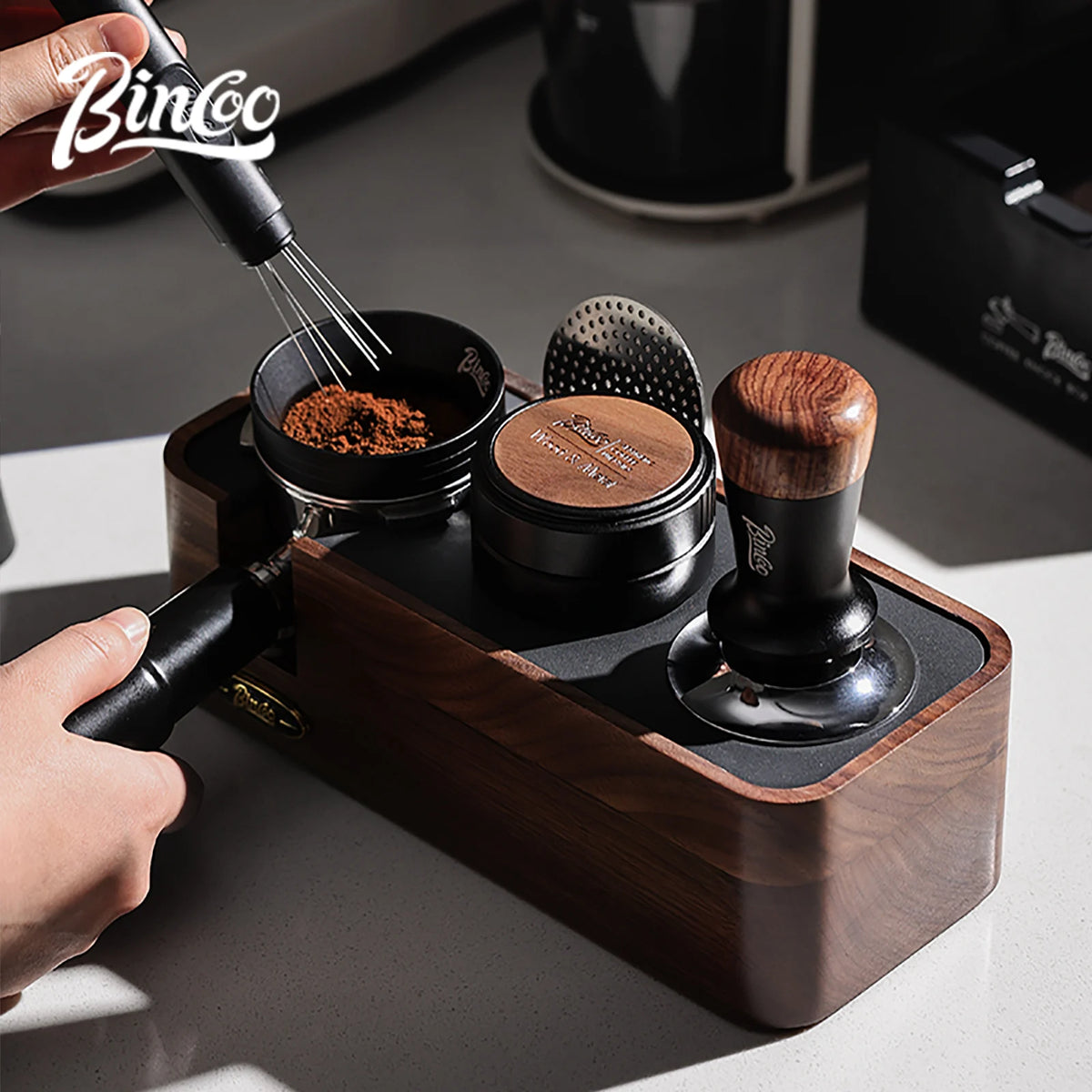 Wood Coffee Tamper Station Stand 51–58mm | Barista Kit Tamper Station Stand Qst