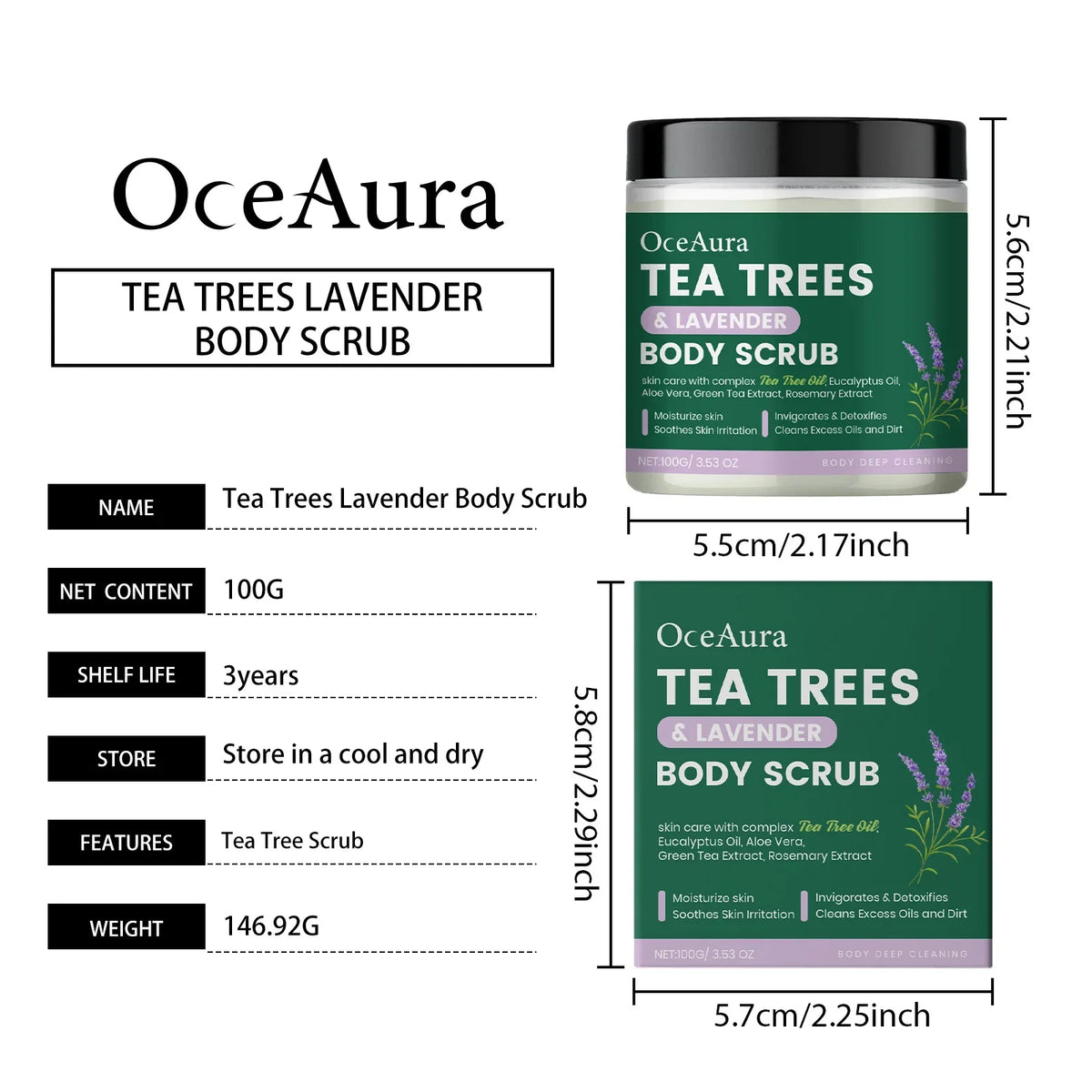 Oceaura Tea Tree Lavender Body Scrub – Gentle Deep Cleanse Body Scrub Qme